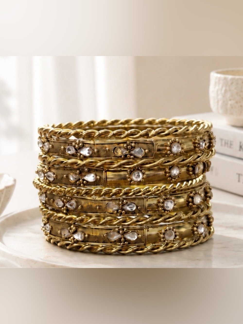 Chico’s Gold Tone Embellished‎ Bangle Bracelet Stack